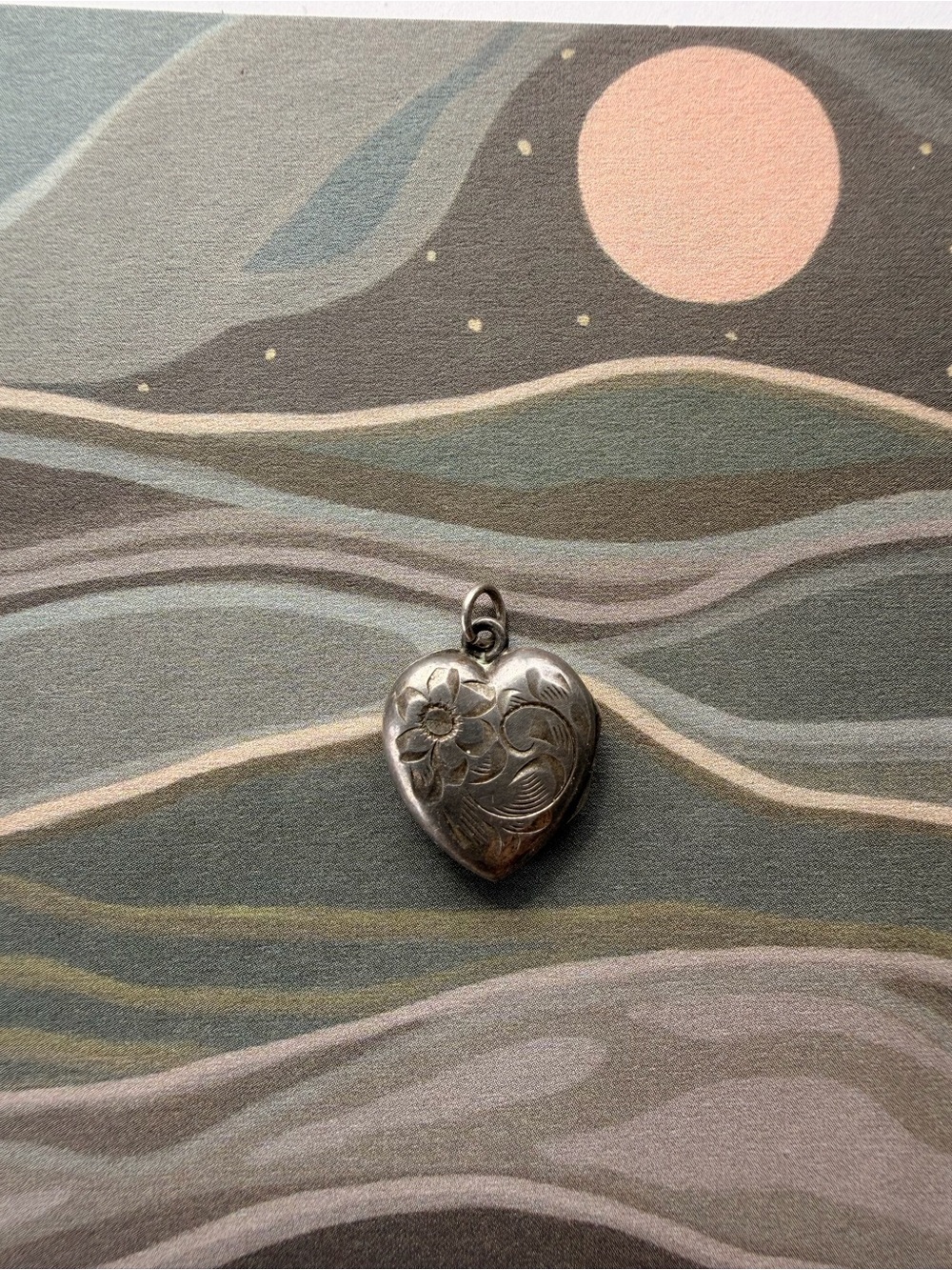 Sterling Silver Floral Heart Locket Pendant - Silver